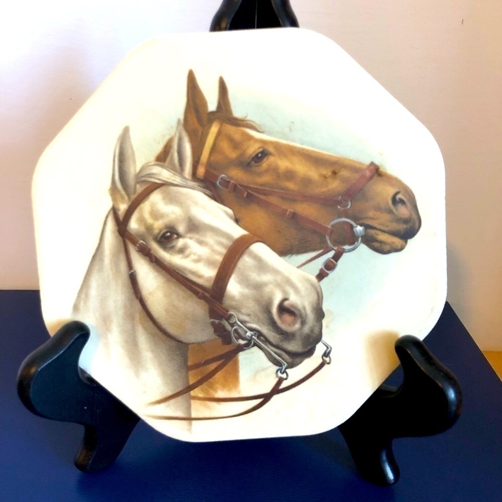 Mid-Century HORSE TRIVET TILE plaque THOROUGHBRED  - TOP CONDITION